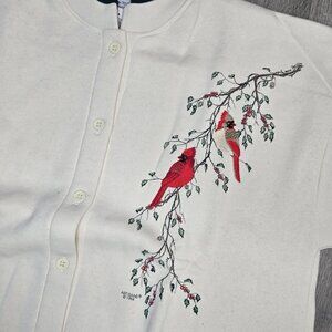 Artisans NWT L/XL Cardinal Embroidered Cream Button-Up Sweater made in the USA